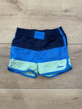 Patagonia Kids Colorblock Swimsuit in Navy, Bright Blue & Light Green